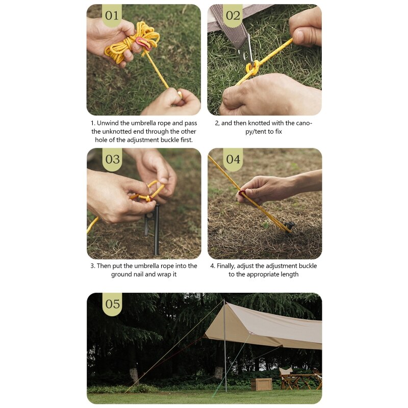 Cheap Goat Tents 4m Umbrella Rope Tent Rope Night Light Tent Rope Camping Buckle Windproof Rope   